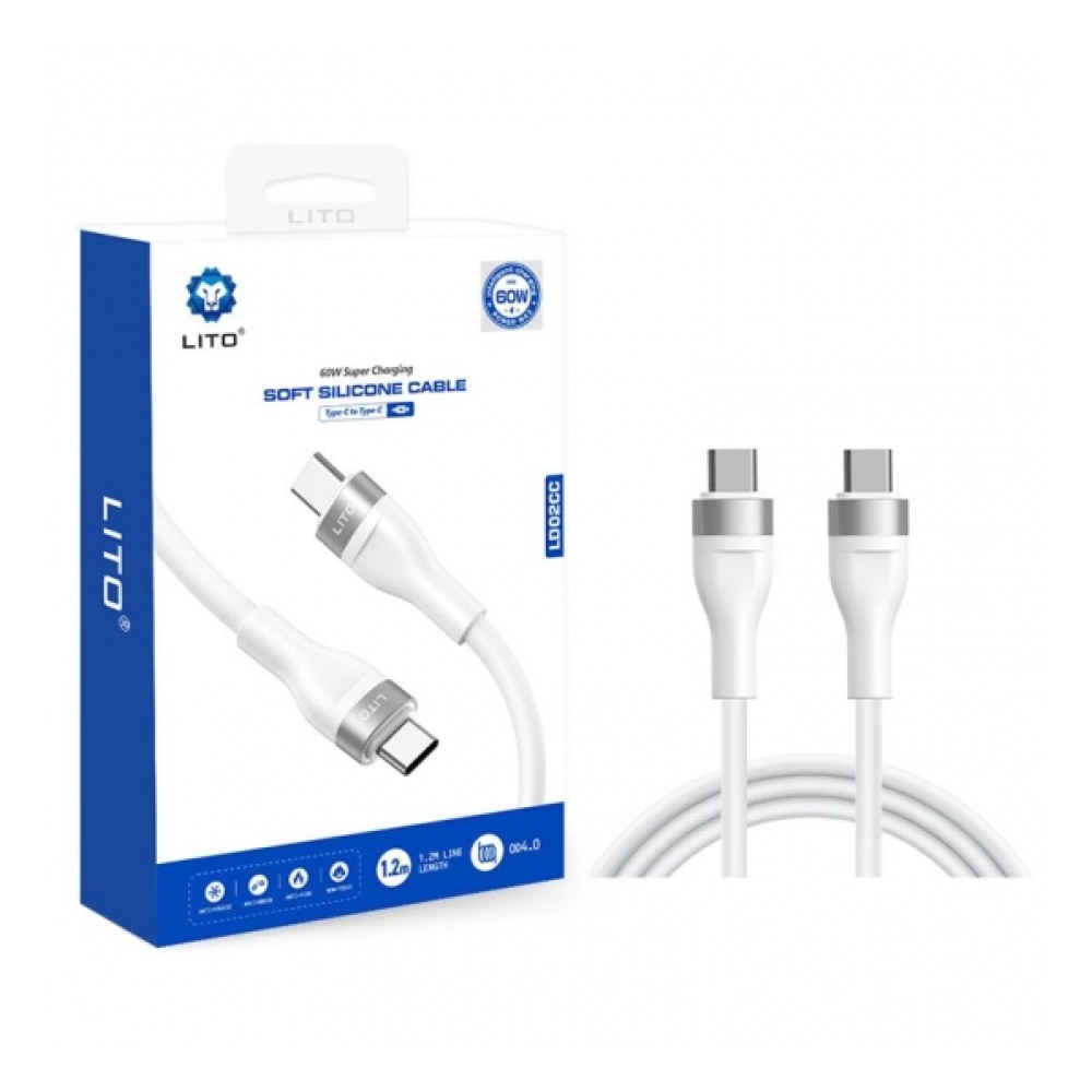 LITO USB C to USB C Liquid Silicone Cable 60W White