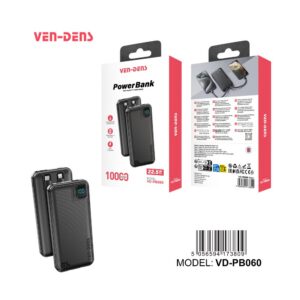 Ven-Dens 10000mAh 22.5W Fast Charging Power Bank with Built in Cables