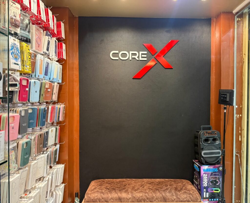 Inside the Core X Lanka shop with phone cases and accessories